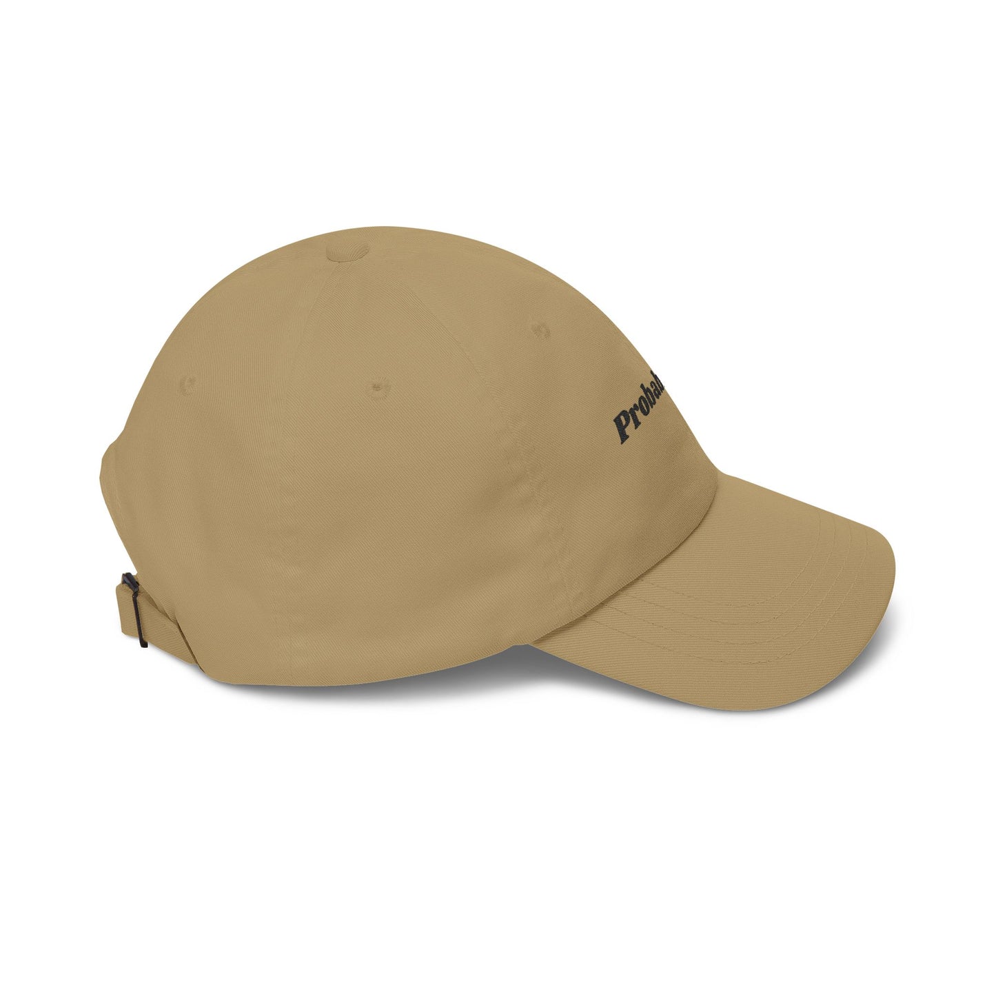 Probably Late embroidered Dad Cap | White baseball hat, sarcastic text